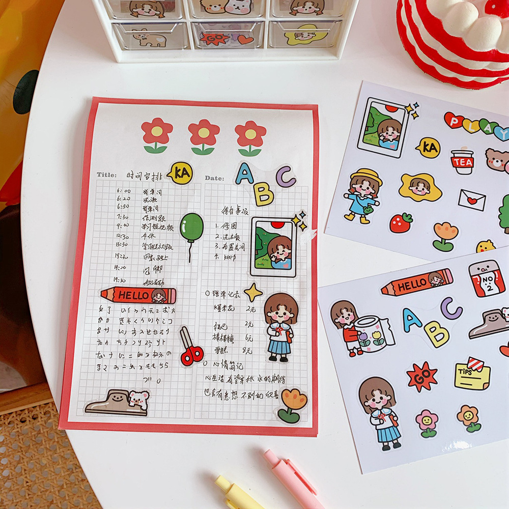 Korean Ins Cute Girl Stickers Journal Stickers Diy Sealing Paste Phone Case Decorative Stickers Student Diary Stickers