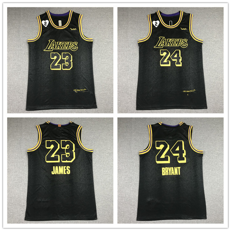 nba球衣 湖人队24#科比 23 詹姆斯 gigi 2号爱心标 纪念版篮球服