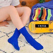冬季新款儿童中筒袜 纯色竖纹双针女童堆堆袜保暖舒适童袜批发