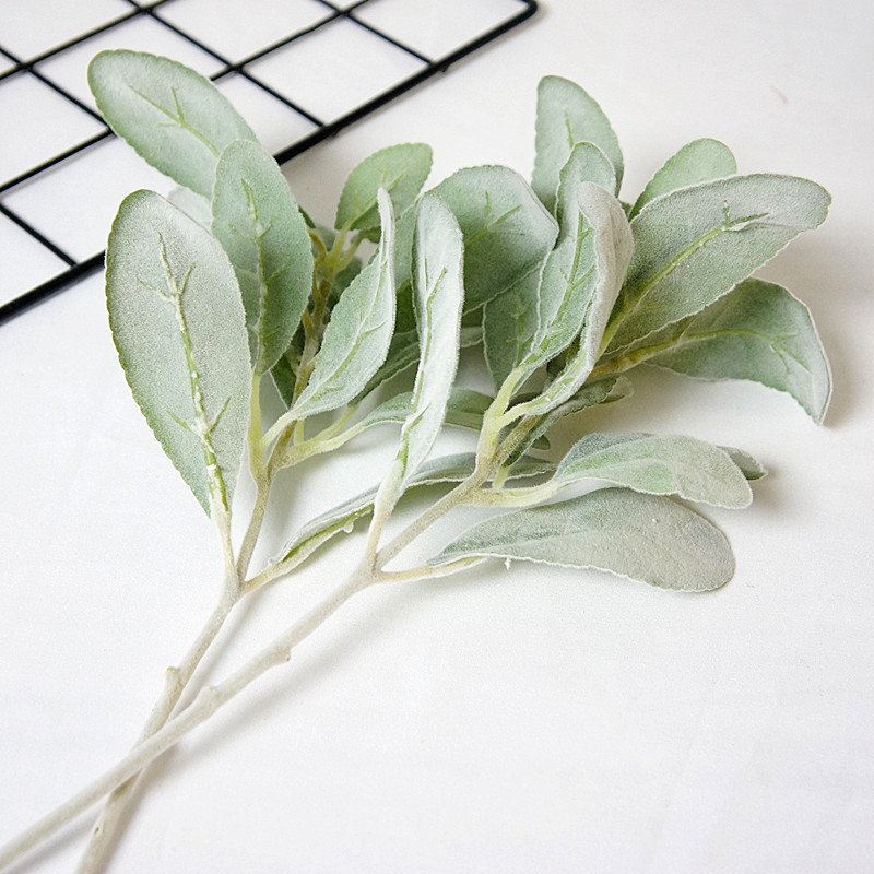 单枝植绒兔耳叶 仿真植物绿植墙人造花绢花 家居婚庆装饰配材假花