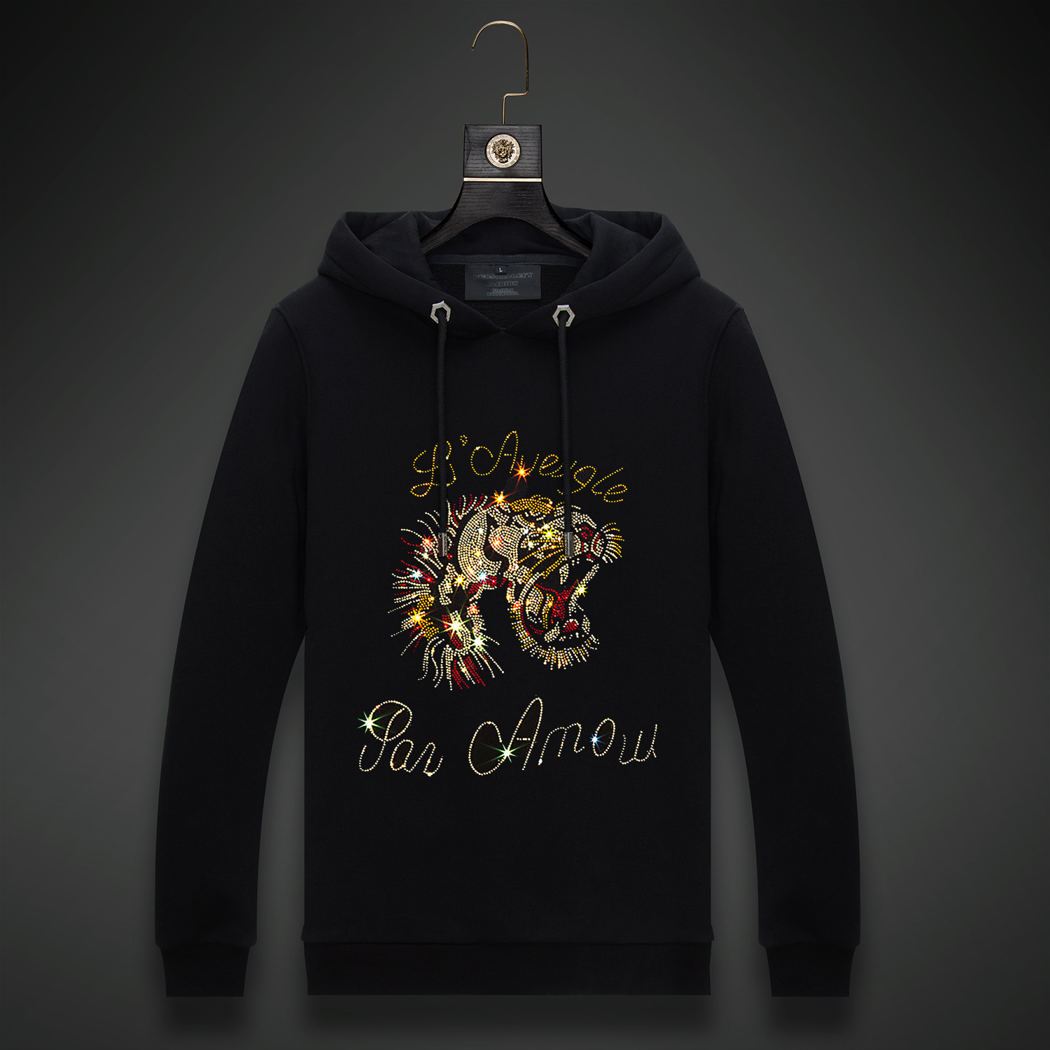 秋季烫钻老虎头卫衣男潮ins宽松连帽上衣潮牌百搭加绒厚秋冬款