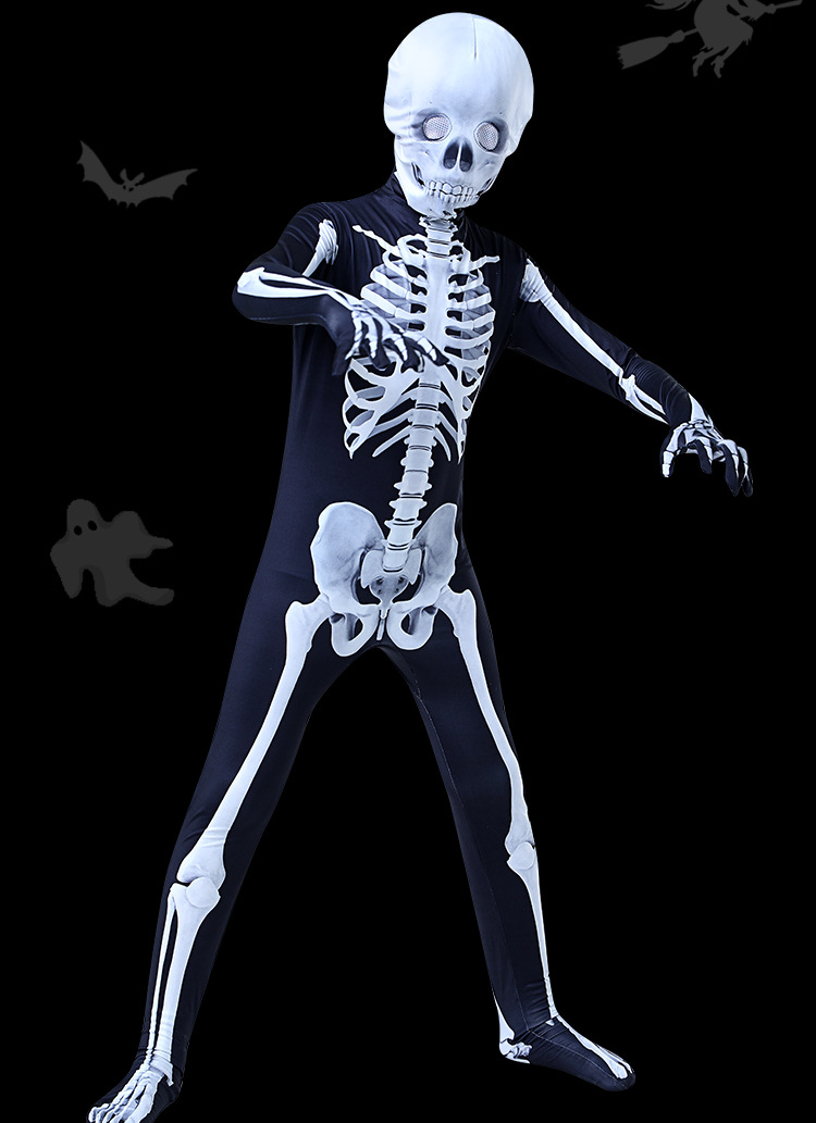 儿童骷髅服装骨架衣服 恐怖玩游戏亲子派对cosplay服装万圣节服装