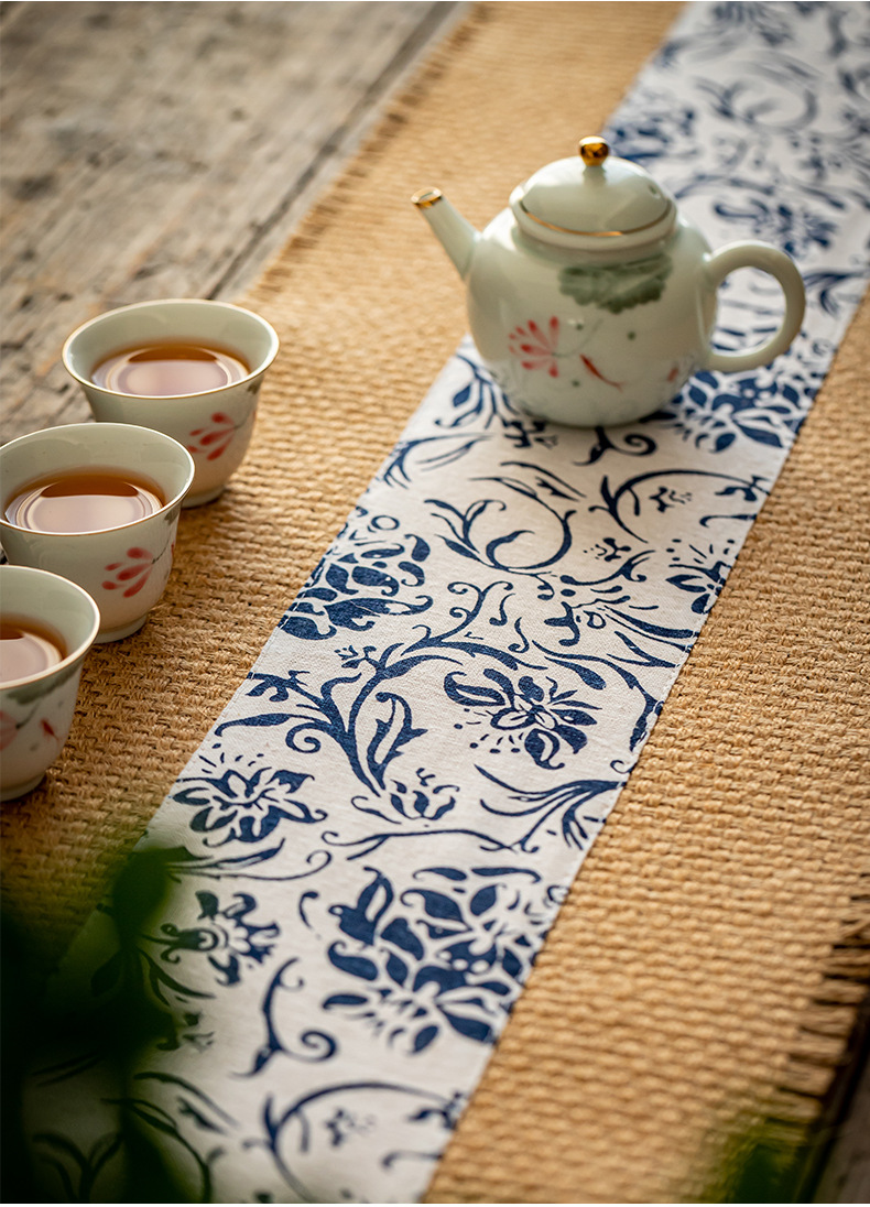 黄麻粗麻茶巾茶席桌布干泡席 日式茶道茶垫 亚麻桌旗中式禅意古典