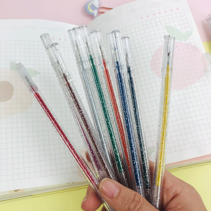 创意闪光啫喱笔diy涂鸦中性笔9色一盒闪亮高光笔学生荧光手账笔