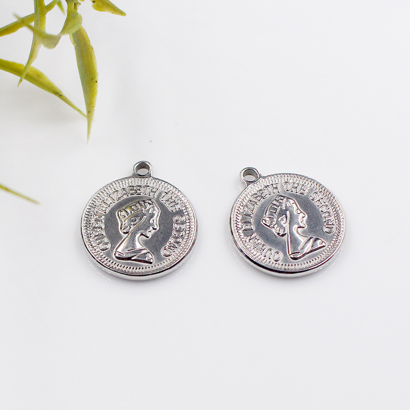 时尚不锈钢伊丽莎白头像吊坠 女王头像金属吊牌 女士项链手链配件