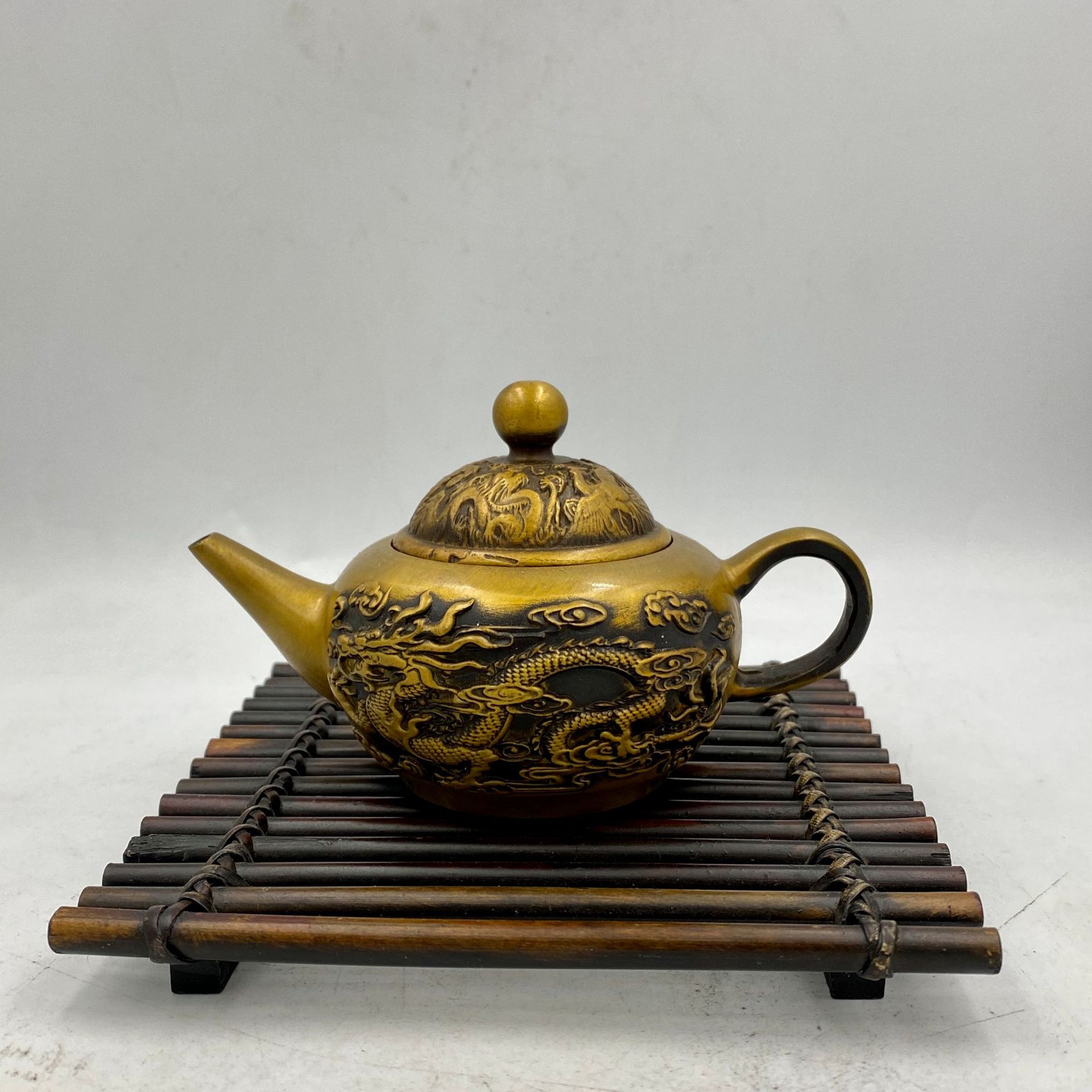 仿古铜器摆件纯铜黄铜龙凤壶仿乾隆年制铜壶铜器收藏摆件仿古精工