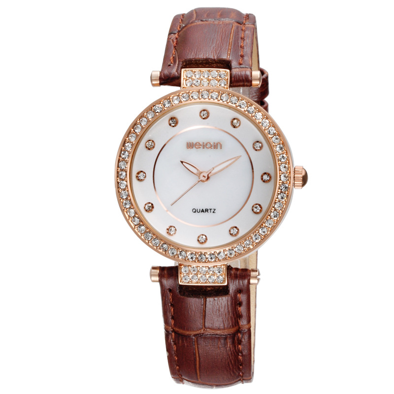 weiqin威琴品牌女士手表高档镶钻真皮带女学生防水石英表4795批发