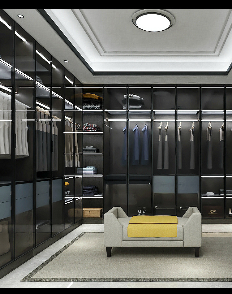 好丽莱轻奢衣帽间定制整体衣柜定制铝框玻璃门极简风开放式衣帽间