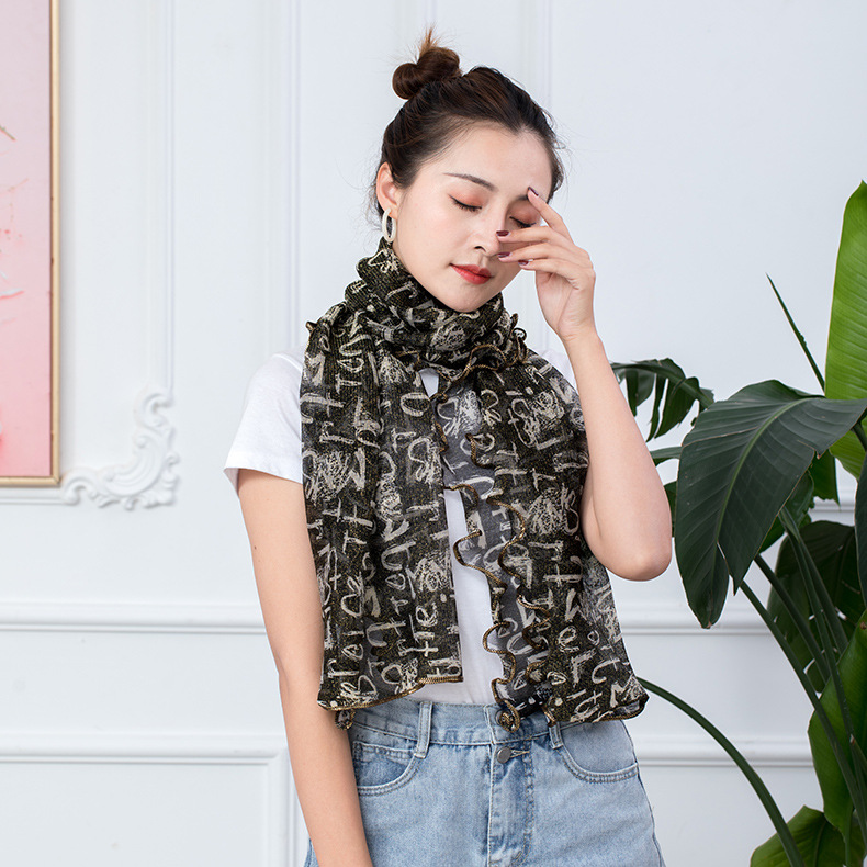 护颈防风百变围巾波浪边多功能围脖金丝款式百搭荷叶边秋冬女士款