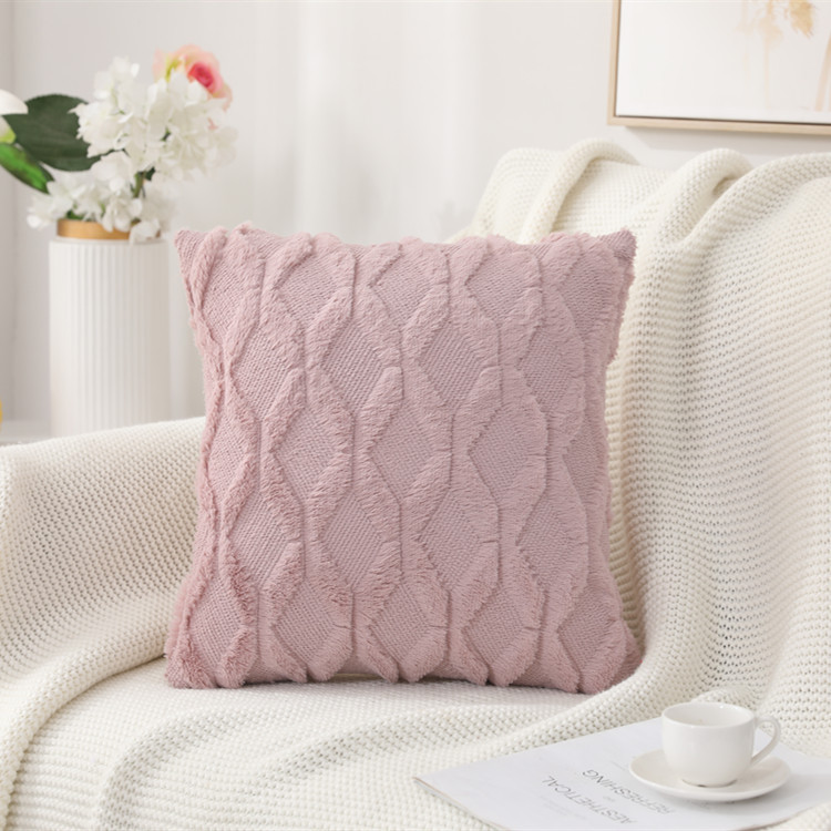 Amazon Cross-Border Rabbit Fur Quilted Plush Pillowcase Solid Color Sofa Pillow Bedside Throw Pillowcase Cushion Lumbar Cushion Cover