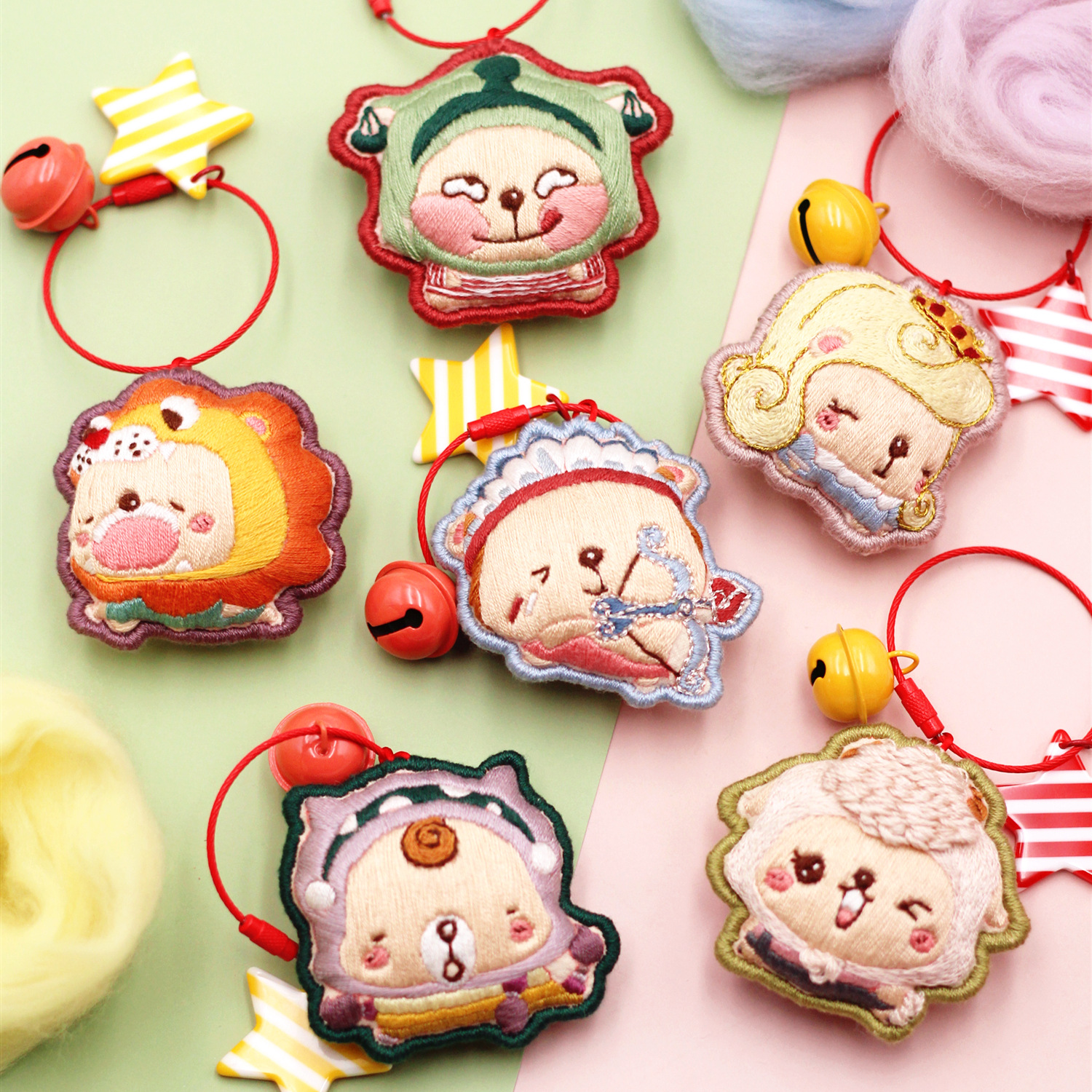 十二星座挂件刺绣diy手工自绣汽车钥匙扣平安符香囊送男友礼物