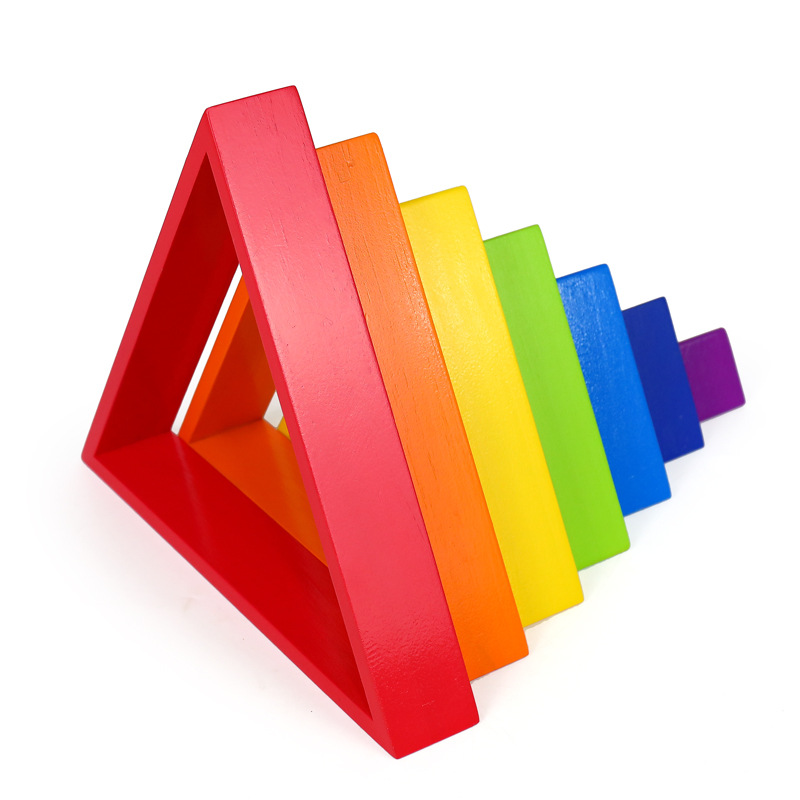 木制儿童早教创意彩虹几何体形状认知立体拼图益智积木玩具