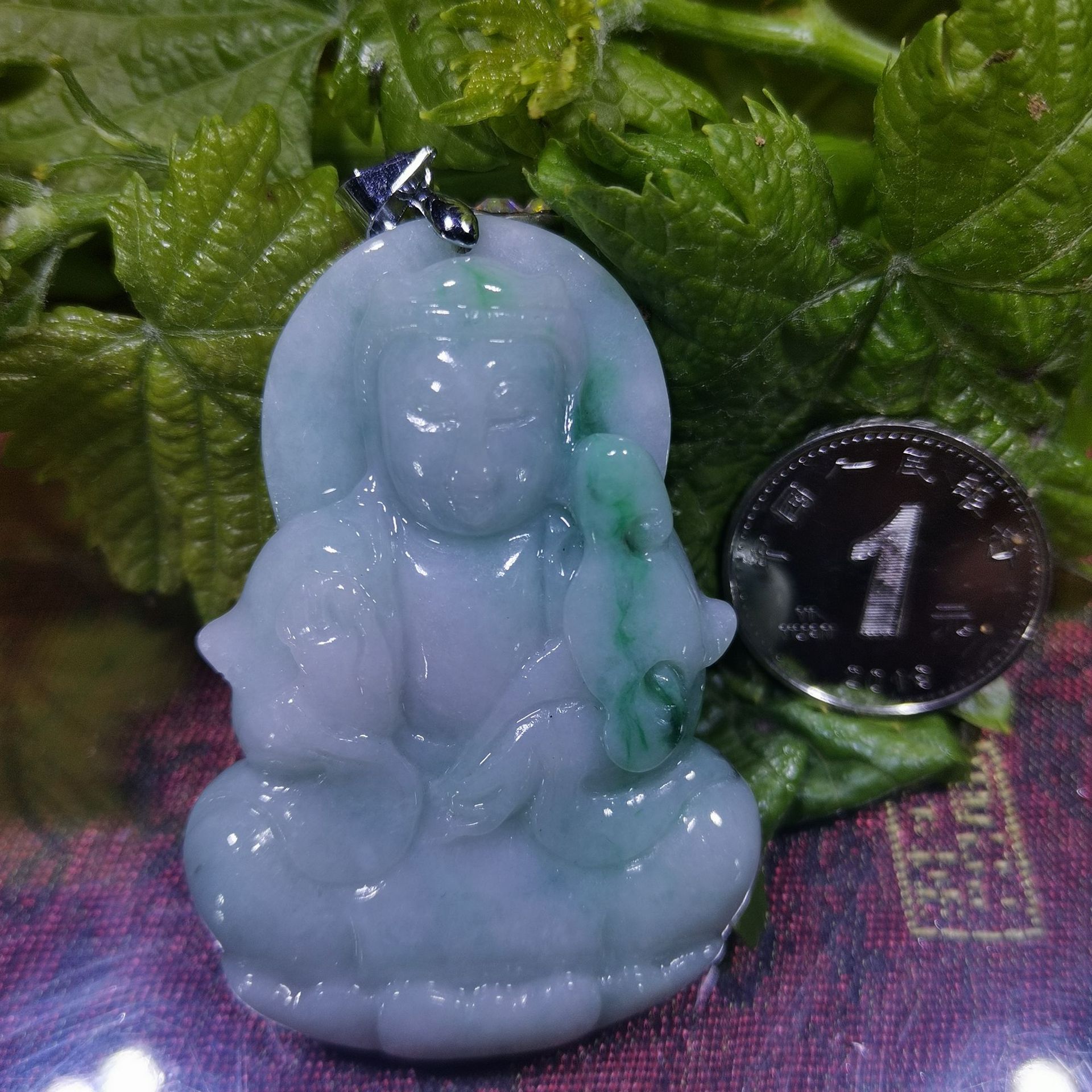 进口玉挂件 缅甸翡翠 白菜【百财】保平安观音 毛衣链 夏季吊坠