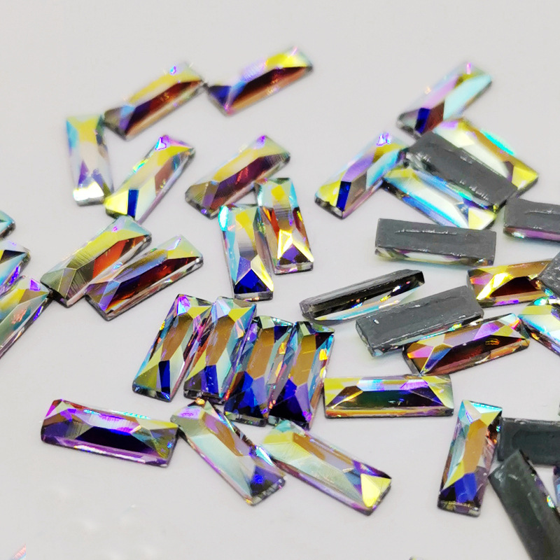批发施华洛世奇元素2555长条形银底平钻&灰底烫钻奥钻美甲长方钻