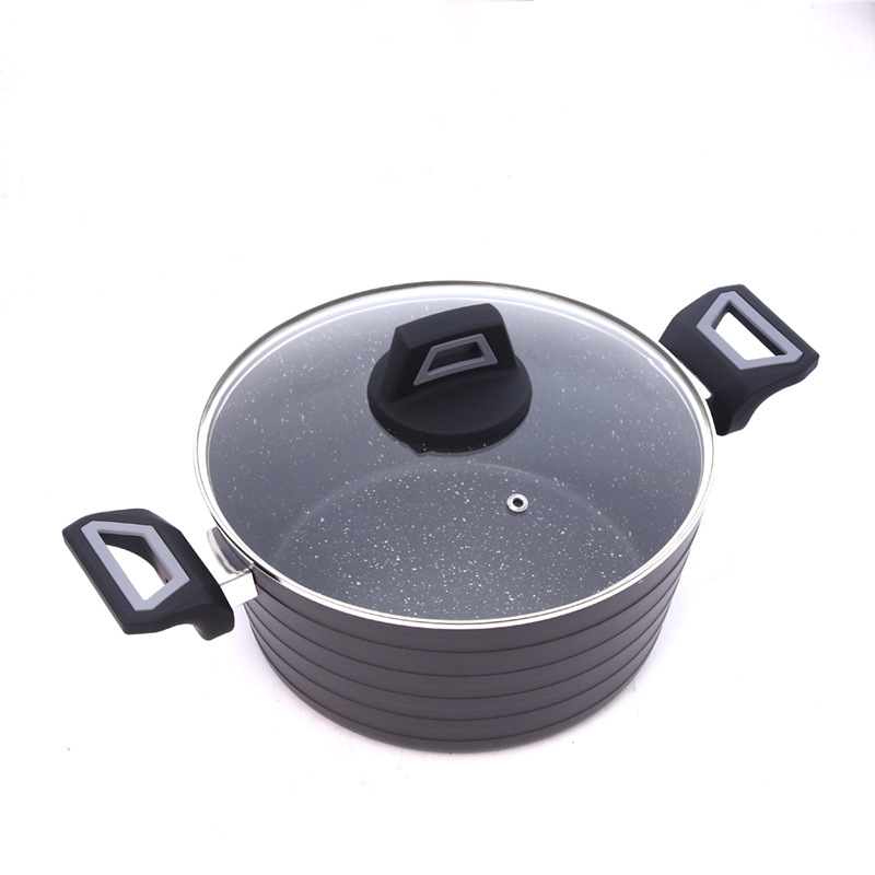 Household Medical Stone Less Lampblack Non-Stick Pan Five-Piece Set with Ladel Frying Pan Soup Pot Flat Bottom Pot Set