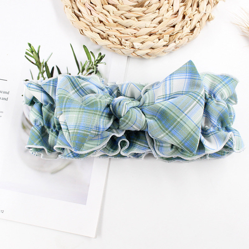 日系jk少女小清新格子蝴蝶结发带双层荷叶边洗脸发带秋冬韩版发饰