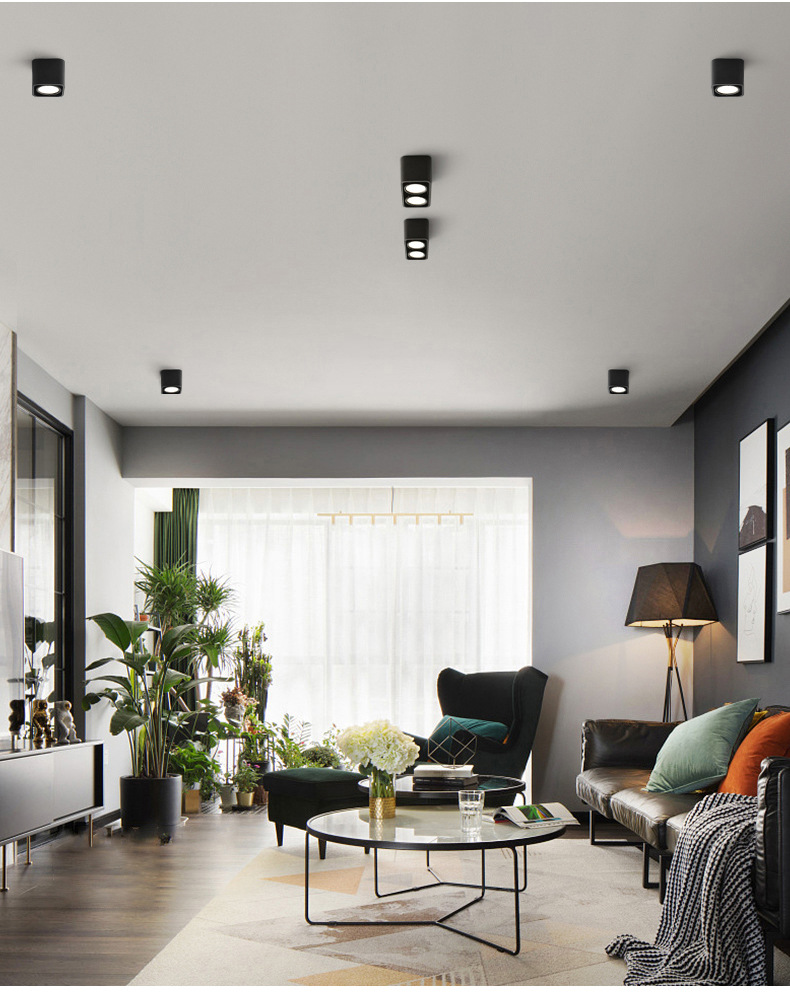 明装筒灯方形cob射灯双头斗胆灯家用客厅过道led天花灯无主灯照明