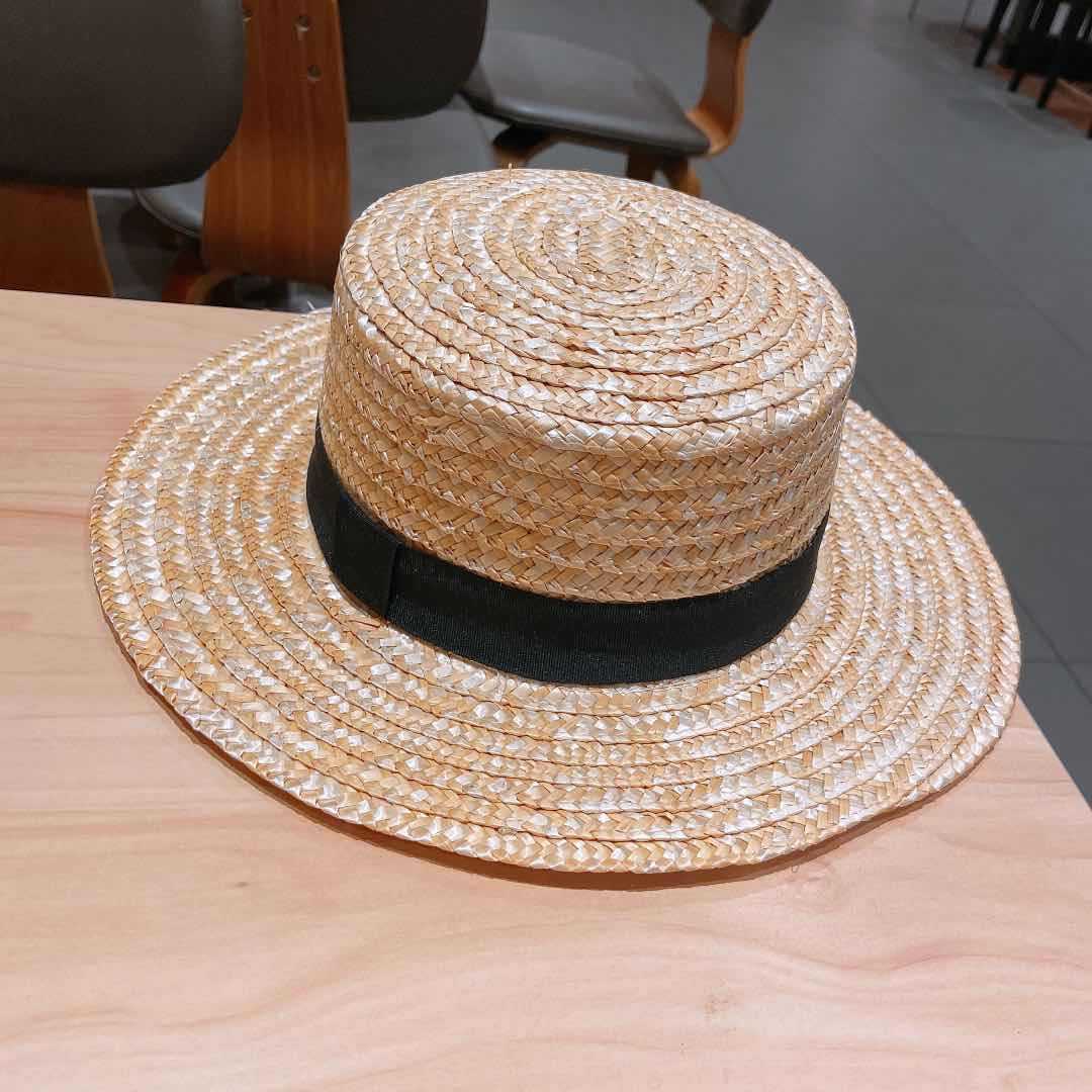 夏季文艺小清晰小礼帽简约休闲草编麦秆草帽海边度假防晒遮阳晒帽