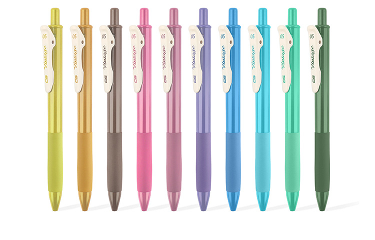 点石文具批发099复古色按动中性笔0.5笔芯速干手账记号创意大容量