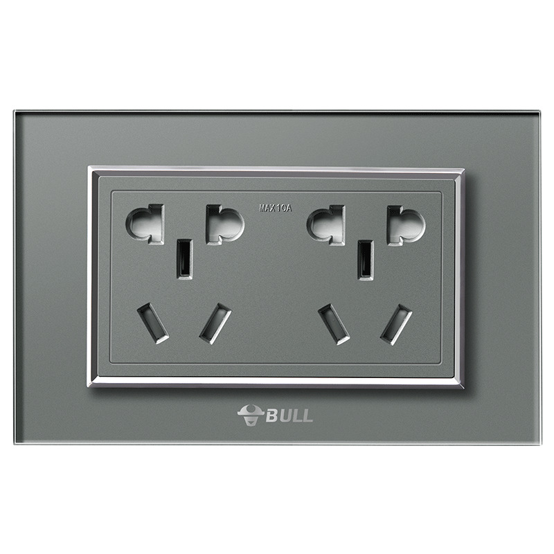 公牛开关g26系列钛金灰120/156/200型四位小二三极插座