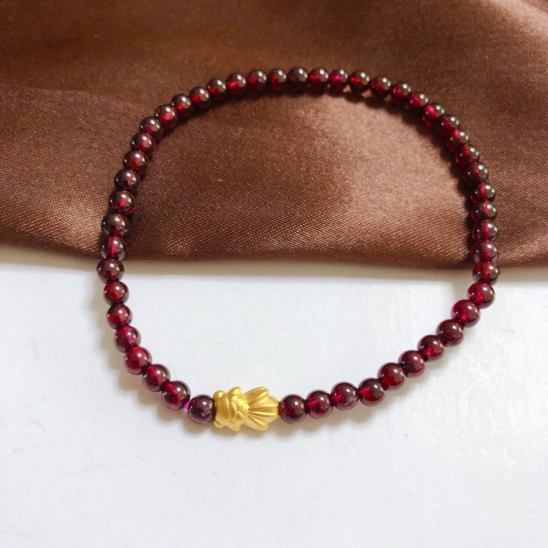 足金石榴石手链 3d硬金配件足金999路路通转运珠黄金礼品批发