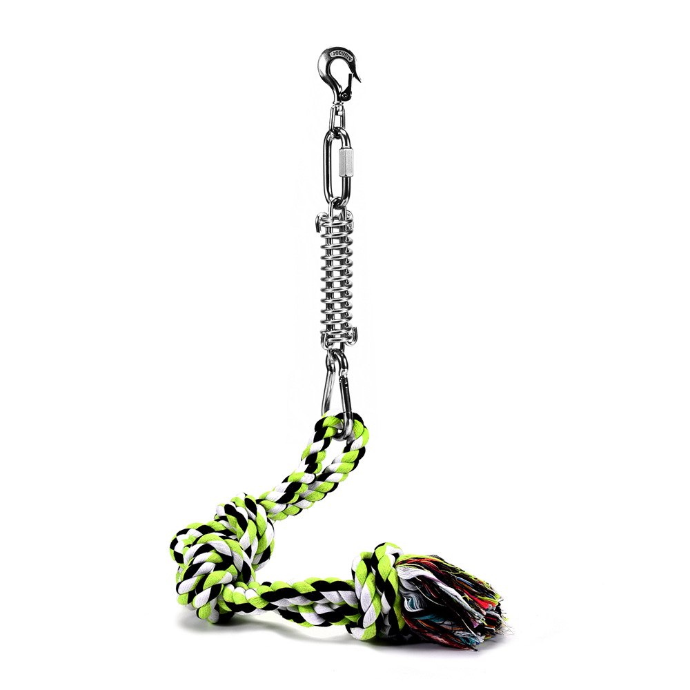 爆款宠物玩具 狗玩具 不锈钢弹簧棉绳玩具弹簧杆挂蹦极狗绳玩具