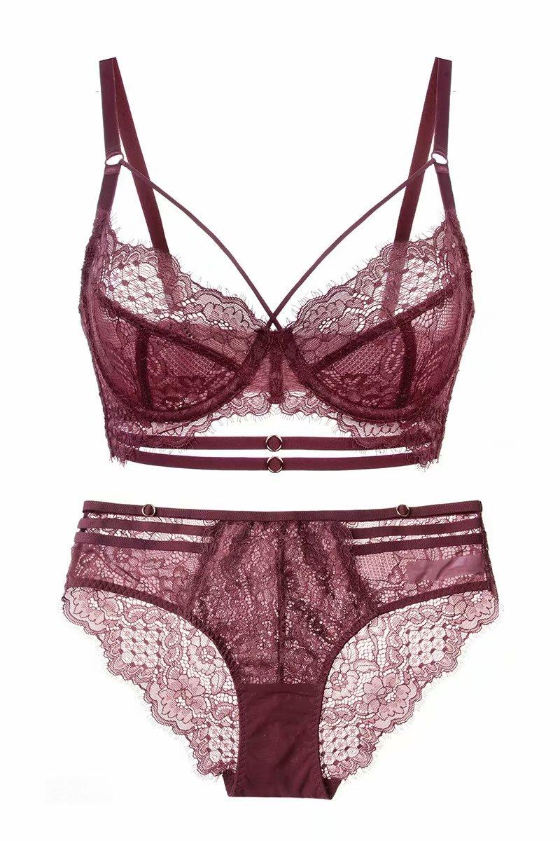 20215文胸套装大胸显小超薄款文胸内衣女蕾丝聚拢透明胸罩2020新