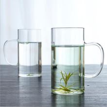高硼硅个人玻璃杯直身水杯家用绿茶杯带把奶杯透明早餐杯饮料杯