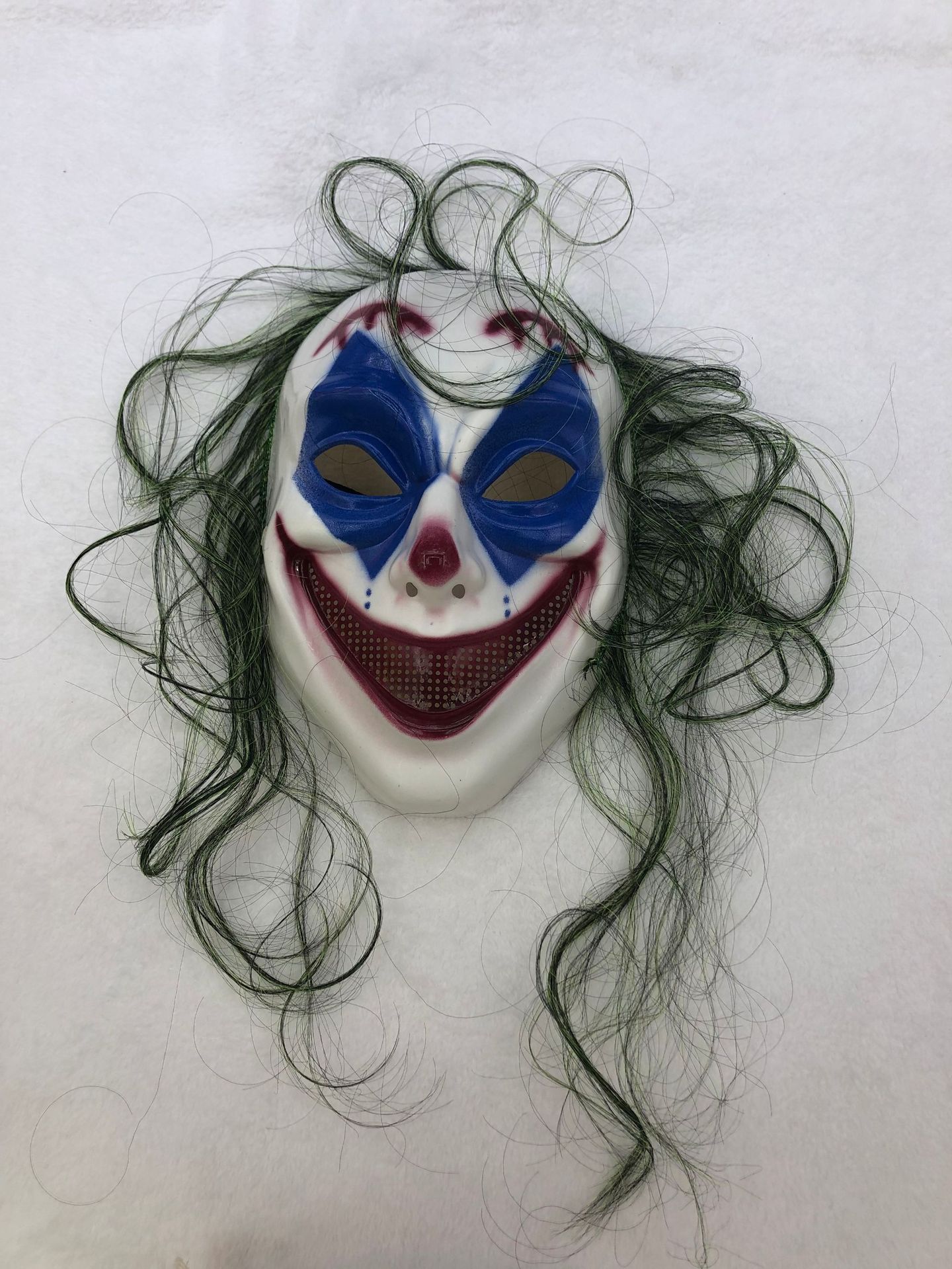 新款笑脸小丑面具加绿色头发鬼节万圣节恐怖装扮面具