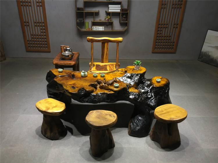 天然实木根雕茶桌原木树根茶台茶几楠木树桩茶海功夫茶桌排水茶具