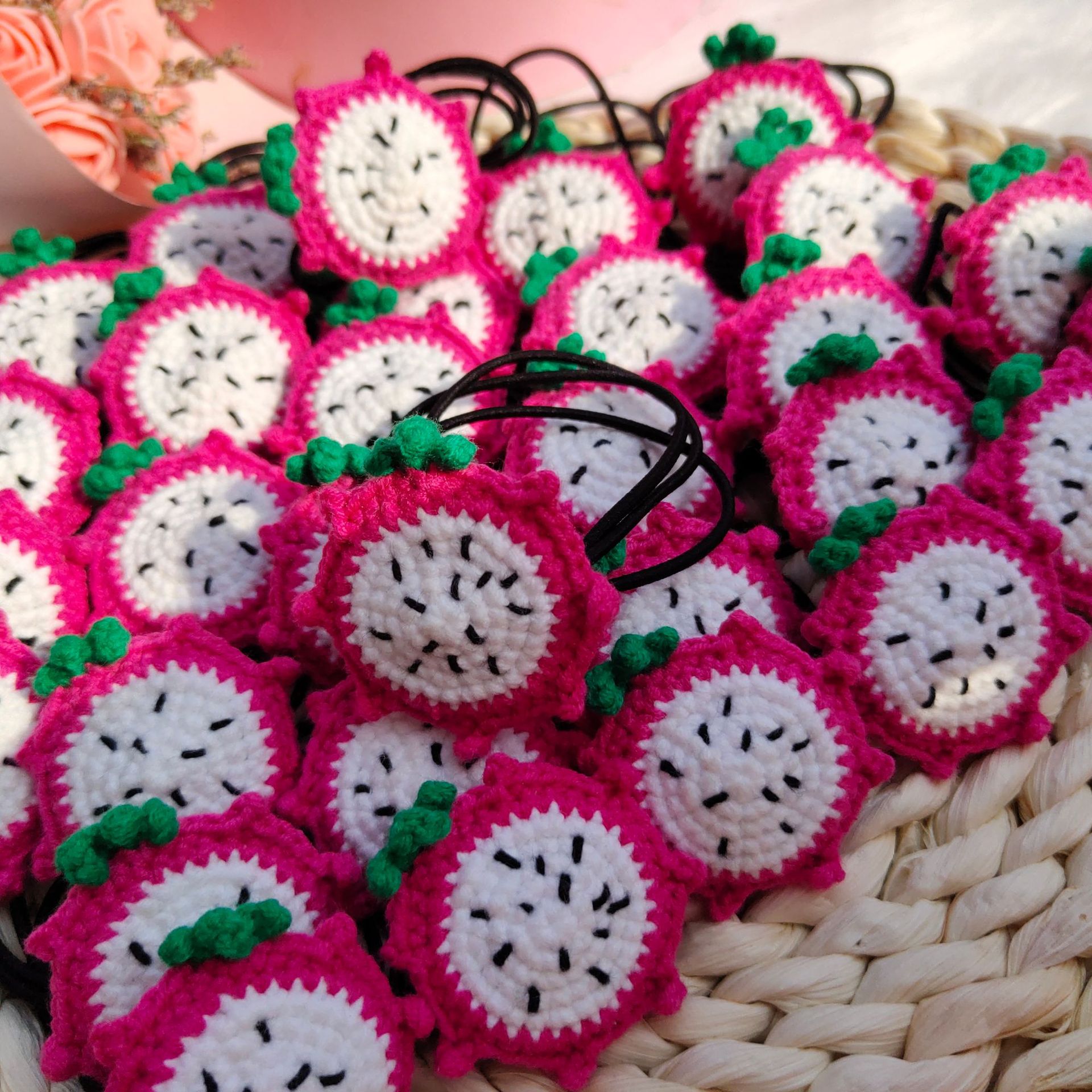 宁宁手工毛线钩织火龙果发圈发圈水果发圈好看女士发圈儿童发圈