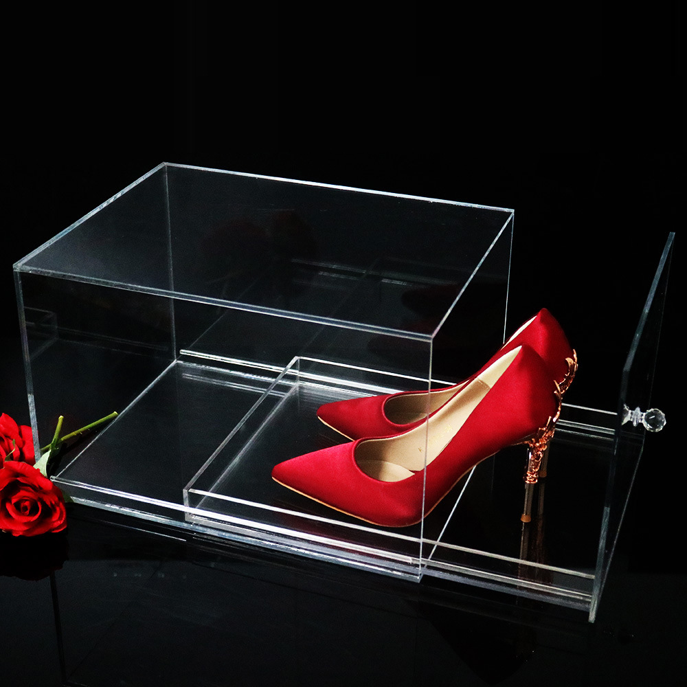 亚克力鞋盒 亚克力展示盒磁吸抽拉 亚力克盒子防尘 杂物收纳盒