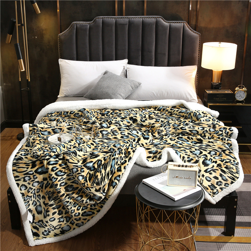 2020 Winter Cross-Border New Flannel Double-Layer Lambswool Blanket Leopard Series Thickened Composite Sofa Blanket