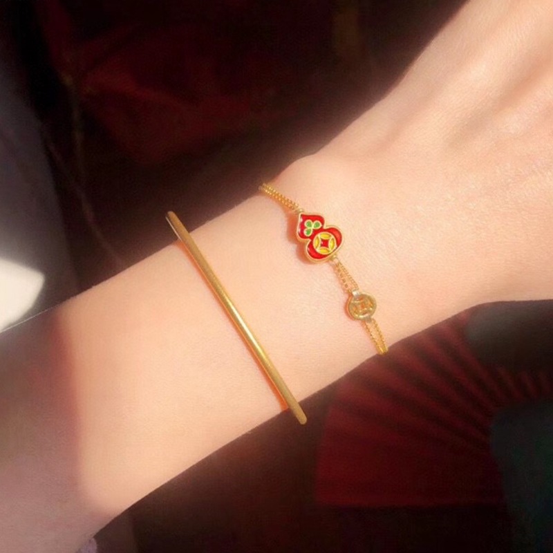 足金999黄金葫芦手链福禄手串钱币招财手链中国风烧蓝葫芦手饰