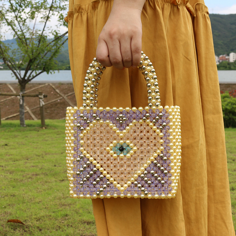 桃心珍珠包手工编织时尚包手工编织包包珍珠串珠包女women bags