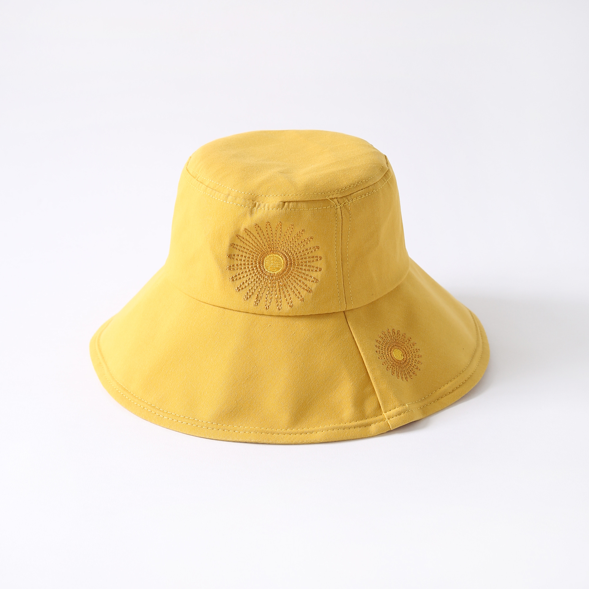 渔夫帽女春夏小清新韩版潮百搭刺绣太阳花帽子遮阳防晒防护网红帽