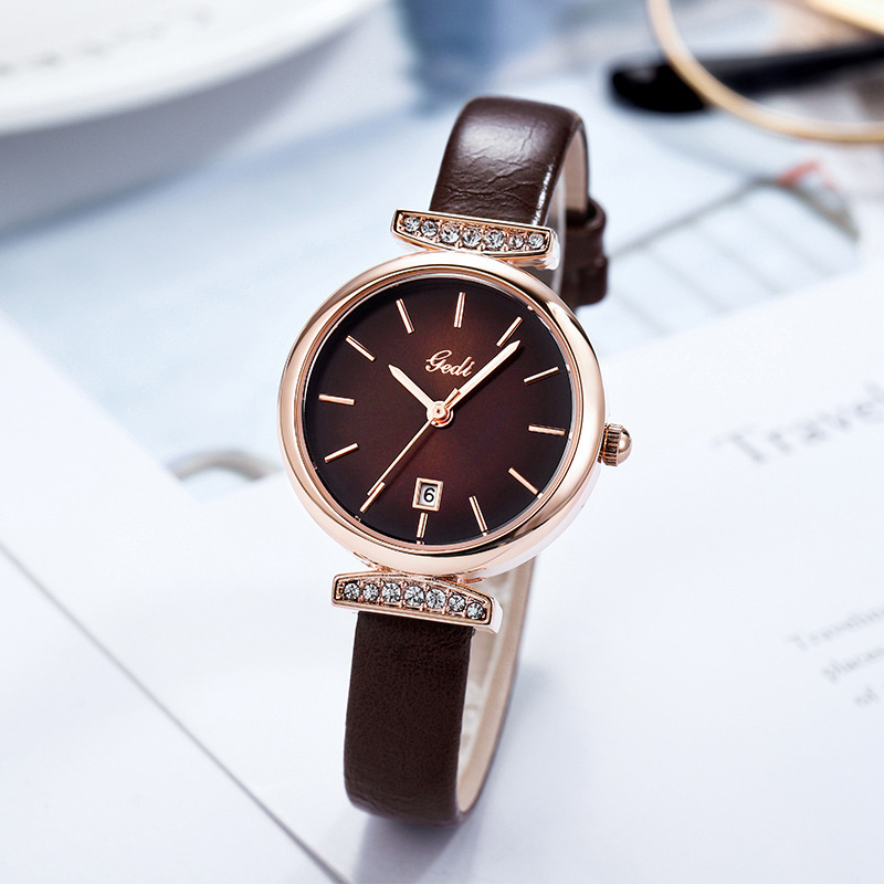 歌迪女士手表女款森女气质镶钻防水韩版时尚休闲学生日历ins手表