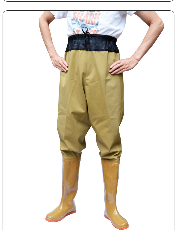 防水齐腰下水裤水裤半身抓鱼男雨裤带雨鞋叉水库连体裤