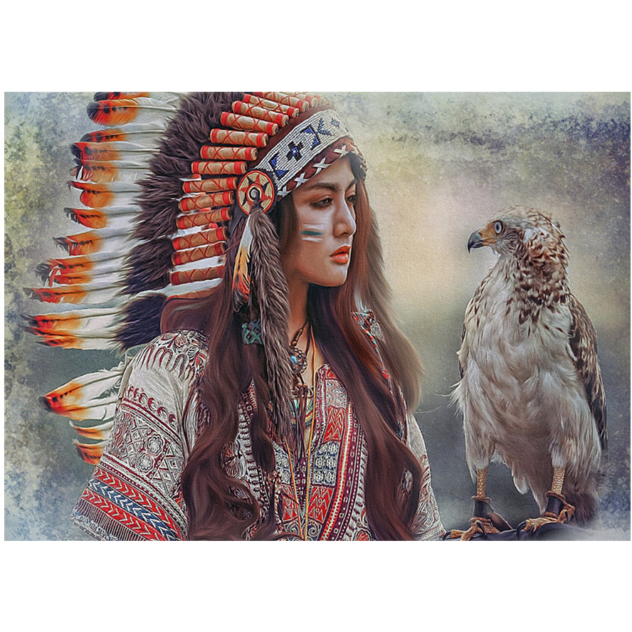 5d钻石画满钻石绣美女与老鹰diy装饰画 亚马逊 wish等外贸专供