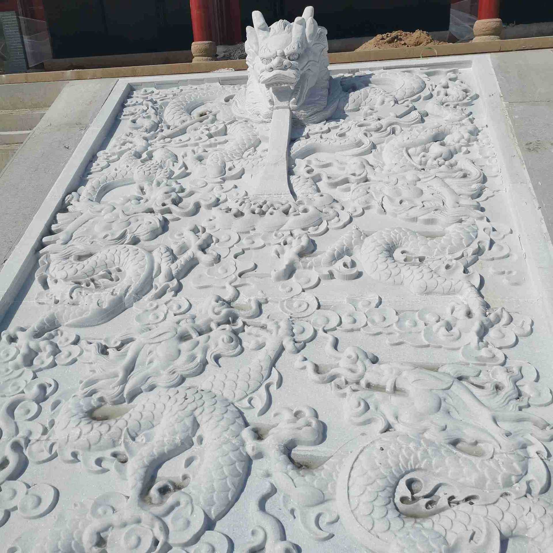 汉白玉双龙戏珠浮雕御道地雕五龙图庙宇广场地面园林铺地石