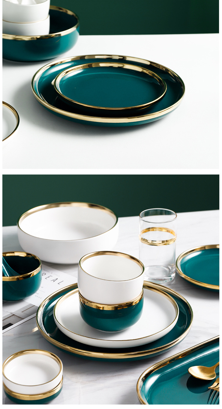 轻奢网红金边碗碟餐具套装家用个性北欧情侣高档组合ins盘碗筷勺