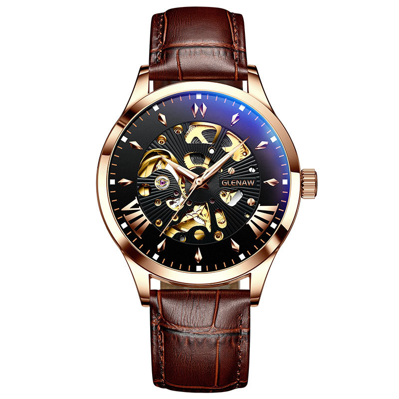 格伦男士机械手表批发 休闲潮流创意防水机械表 时尚男士手表代发