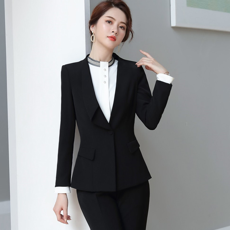 职业装女2022春秋季新款韩版修身时尚西服套装银行教师白领工作服