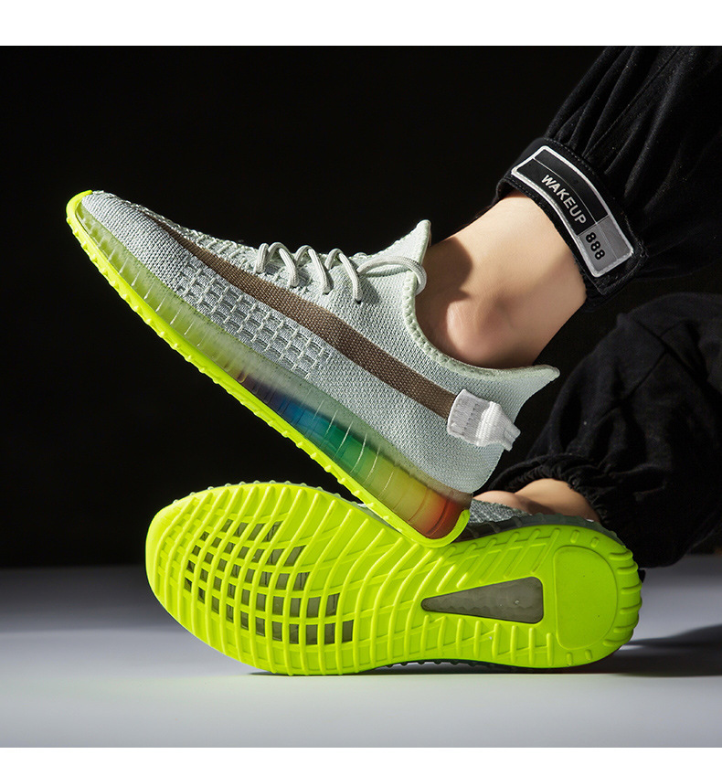 鞋子男夏季350v2网红透明彩底椰子鞋男运动潮鞋飞织男鞋透气跑鞋