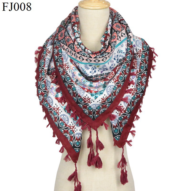 Autumn and Winter Ethnic Style Printed Shawl Cotton Warm Large Kerchief 110cm Cold-Proof Shawl Travel Shawl Scarf for Women