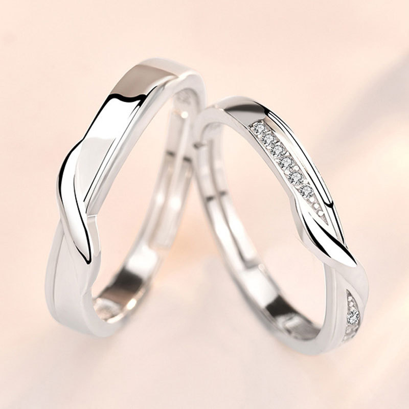 925纯银情侣对戒男女婚戒开口可调节银戒指小众设计520情人节礼物