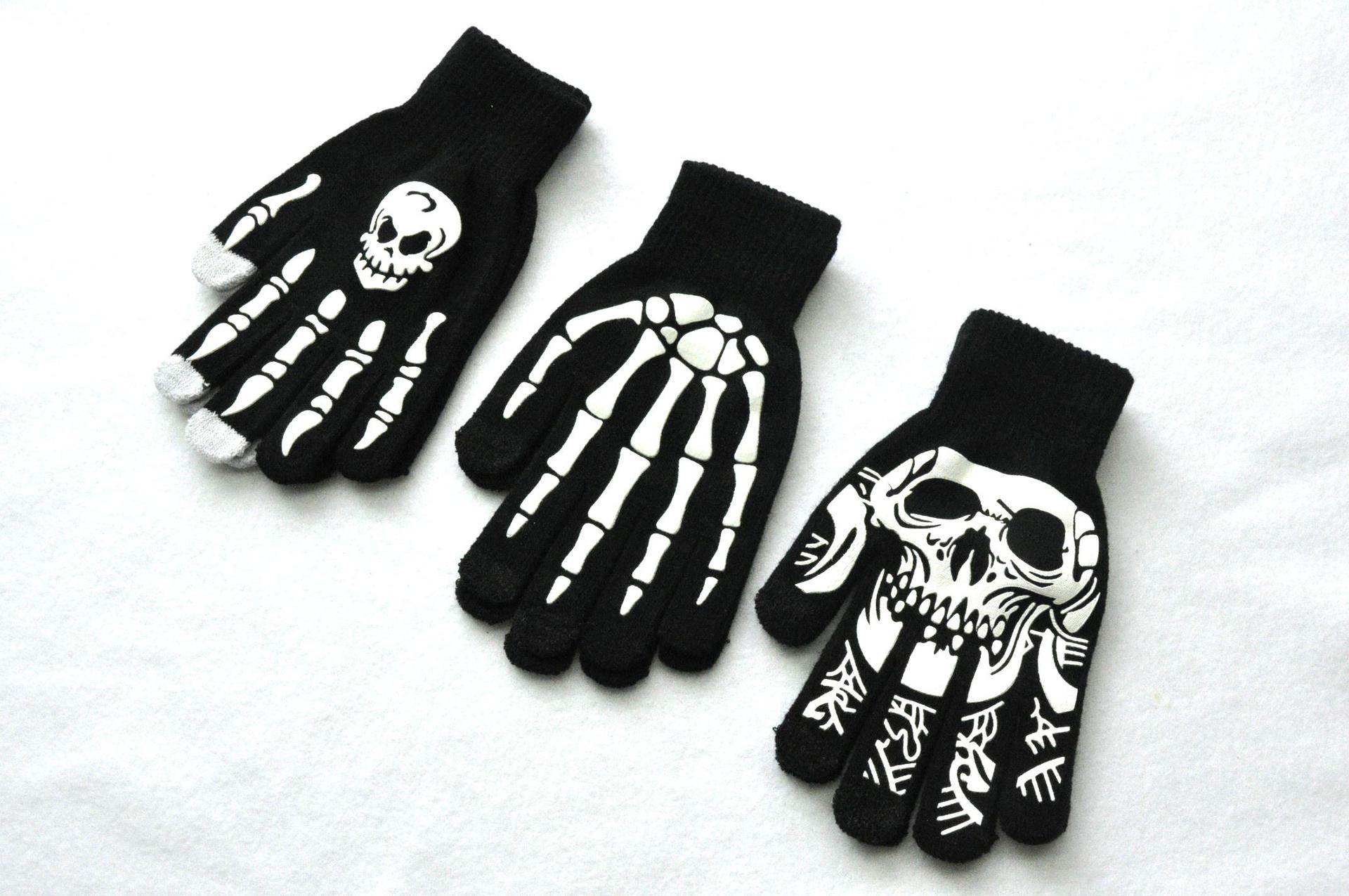 Adult Halloween Skull Ghost Claw Printing Fluorescent Luminous Gloves Outdoor Riding Thermal Knitting Gloves