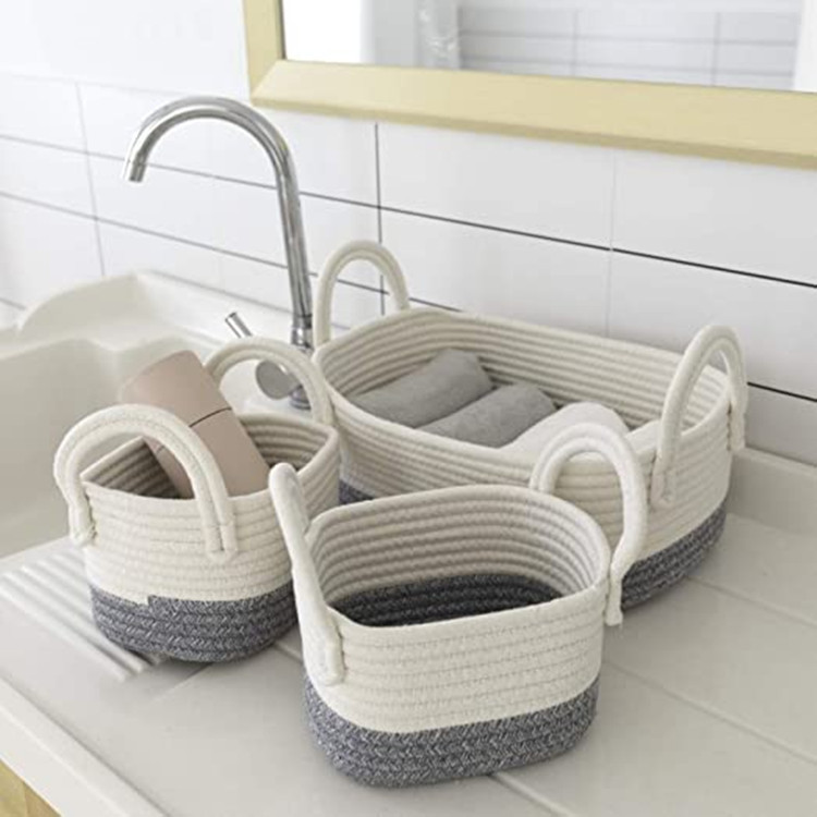 INS Cotton String Knitted Basket Storage Basket Storage Finishing Cotton String Set Three-Piece Set