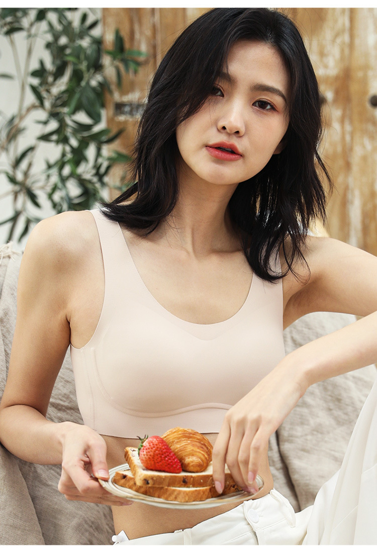 9006宽肩带人工乳胶棉孔雀罩杯运动文胸糯米无痕女士提胸睡眠内衣