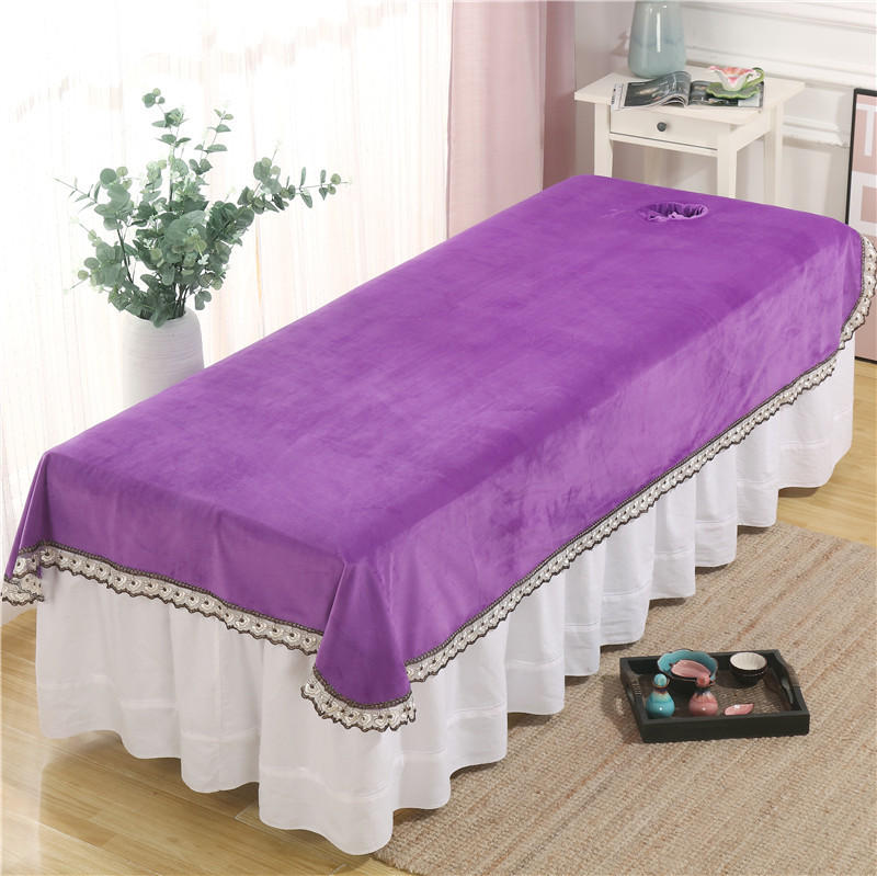 新款加厚美容床床单水晶绒高档美容院专用按摩理疗床单单件带洞